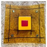 Art Glass Tray with a Metal Stand