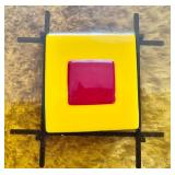 Art Glass Tray with a Metal Stand