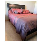 Queen Size Wooden Bed with Decorative Padded Headboard