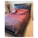 Queen Size Wooden Bed with Decorative Padded Headboard