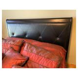 Queen Size Wooden Bed with Decorative Padded Headboard