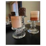 3 Glass Candle Holders With New Candles