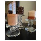 3 Glass Candle Holders With New Candles