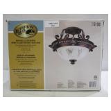 Hampton Bay Bercello Estates 15 in. 2-Light Volterra Bronze Semi-Flush Mount with Etched Glass Shade