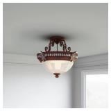 Hampton Bay Bercello Estates 15 in. 2-Light Volterra Bronze Semi-Flush Mount with Etched Glass Shade