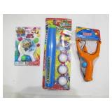 3 Toy Lot - Baseball Bat, Slingshot, and Table Tennis Set