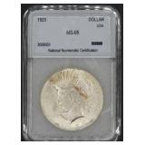 1923 Peace Silver Dollar - MS 65 - National Numismatic Certification