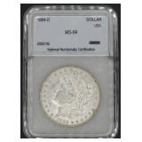 1884 O Morgan Silver Dollar - MS 64 - National Numismatic Certification