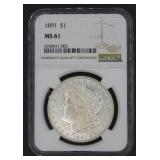 1891 Morgan Silver Dollar - MS61 - NGC