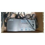 Box of Extension Cords, Power Strip...