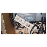 Box of Extension Cords, Power Strip...