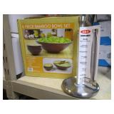 Bamboo Bowl Set and Paper Towel Holder