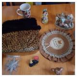Covered tote containing home decor....