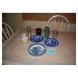 (3) plates. (2) crocks, (3) vintage...