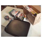 (12) Serving Trays and box of VHS &...