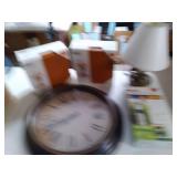 Assortment of home decor including Wall clocks, corner shelves, lamps and more! see pics for detail on what