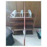 4 tier metal Shelving unit, (2) over the door white coated wire style organizer units along with a 78" decorative curtain rod which includes the wall mounted rod holders and hardware.