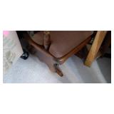 Household Furniture group to include a uniquely crafted 4 tier wood corner shelf/plant stand with a Wood framed and cushioned glider Rocker and decorative display pillow embroidered to show a birdhous