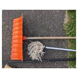 Lot of Cleaning Tools: Brooms, Mops, And More.