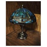 Large Stained Glass Dragonfly Table Lamp