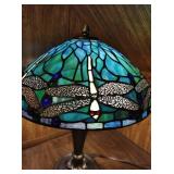 Large Stained Glass Dragonfly Table Lamp