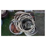 Four Buckets Of Miscellaneous Wire & An Old Washer Motor & Jumper Cables