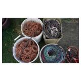 Four Buckets Of Miscellaneous Wire & An Old Washer Motor & Jumper Cables
