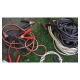 Four Buckets Of Miscellaneous Wire & An Old Washer Motor & Jumper Cables