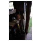 A Bucket Filled With Miscellaneous Items--Warps Carry Home Plastic Sheeting