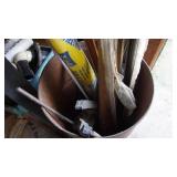 A Bucket Filled With Miscellaneous Items--Warps Carry Home Plastic Sheeting