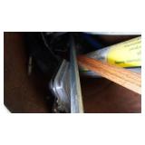 A Bucket Filled With Miscellaneous Items--Warps Carry Home Plastic Sheeting