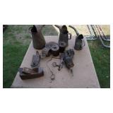 Three Vintage Metal Oil Cans--Two Brown Crocks W/ Lids--Etc.