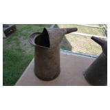 Three Vintage Metal Oil Cans--Two Brown Crocks W/ Lids--Etc.