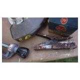 Miscellaneous Items--Ball Of Twine--Vintage Hand Planer--Sealed Beam AC Guide Head Light--Old Wheel,  Etc.