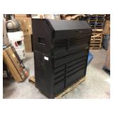 Husky Industrial 52 in. W x 21.5 in. D 15-Drawer Tool Chest and Rolling Cabinet Combo with LED Light in Matte Black missing keys see pictures