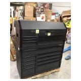 Husky Industrial 52 in. W x 21.5 in. D 15-Drawer Tool Chest and Rolling Cabinet Combo with LED Light in Matte Black missing keys see pictures