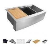 Glacier Bay All-in-One Apron-Front Farmhouse Stainless Steel 36 in. Single Bowl Workstation Sink with Accessory Kit not used see pictures