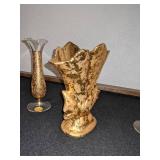 Hand Decorated 22k Gold Vase & 2 Glastonbury Bud Vases w/Gold Overlay