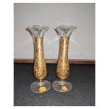 Hand Decorated 22k Gold Vase & 2 Glastonbury Bud Vases w/Gold Overlay