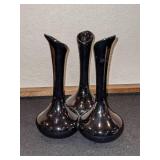 Mid Century Modern Van Briggle Signed Glossy Black Triple Vase, 7"