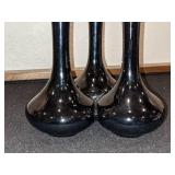 Mid Century Modern Van Briggle Signed Glossy Black Triple Vase, 7"