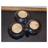 Mid Century Modern Van Briggle Signed Glossy Black Triple Vase, 7"
