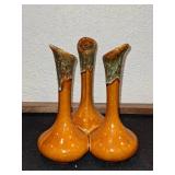 Mid Century Modern Van Briggle Triple Bud Vase 7" Brown w/Green Drip