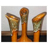 Mid Century Modern Van Briggle Triple Bud Vase 7" Brown w/Green Drip