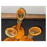 Mid Century Modern Van Briggle Triple Bud Vase 7" Brown w/Green Drip