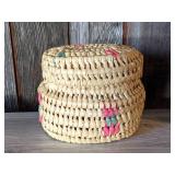 Handmade Open Weave Straw Basket w/Lid