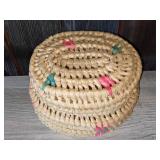 Handmade Open Weave Straw Basket w/Lid