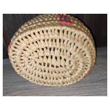 Handmade Open Weave Straw Basket w/Lid