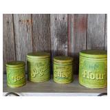 Fluffy Brand Ballonoff Tin Canister Set of 4 - Flour Sugar Coffee Tea