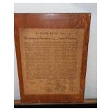 Board Mounted Copy of the Declaration of Independence